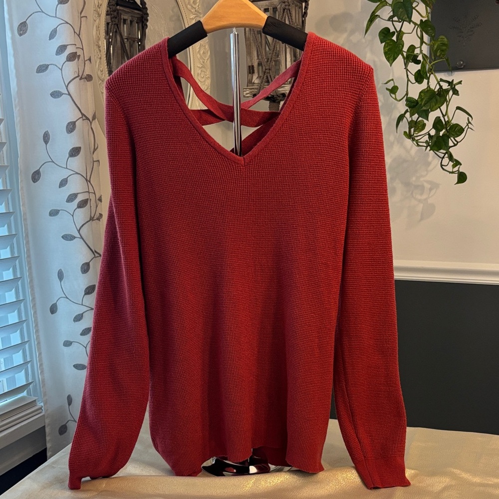 Elegant V-Neck Sweater in Rich Red
